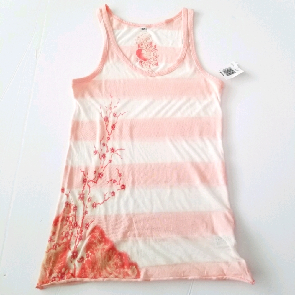 Blue Tattoo Flower Print Tank Top